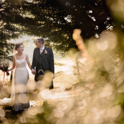 Couple surrounded by bokeh light balls