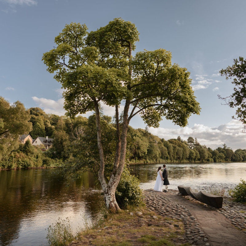Bride and groom at ness bank islands inverness