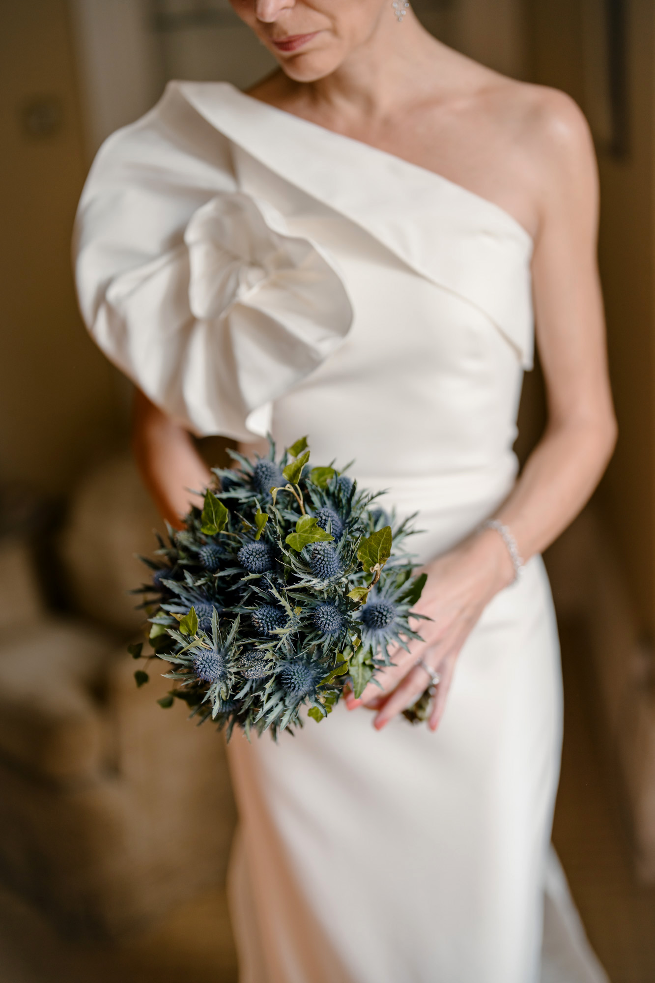 Close-up detail of a bridal bouquet